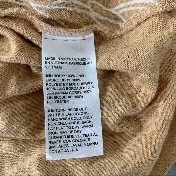 Chicos Womens 100% Linen Embroidered Short Sleeve Top Tan Neutral Lagenlook - Picture 15 of 16